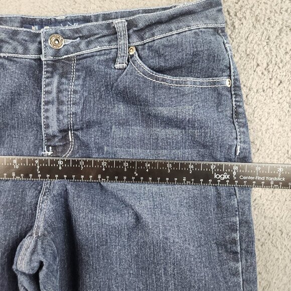 Women's Slim Fit Mid Rise Straight Tapered Leg Blue Jeans Size 12 Stretch Ankle - Picture 7 of 11